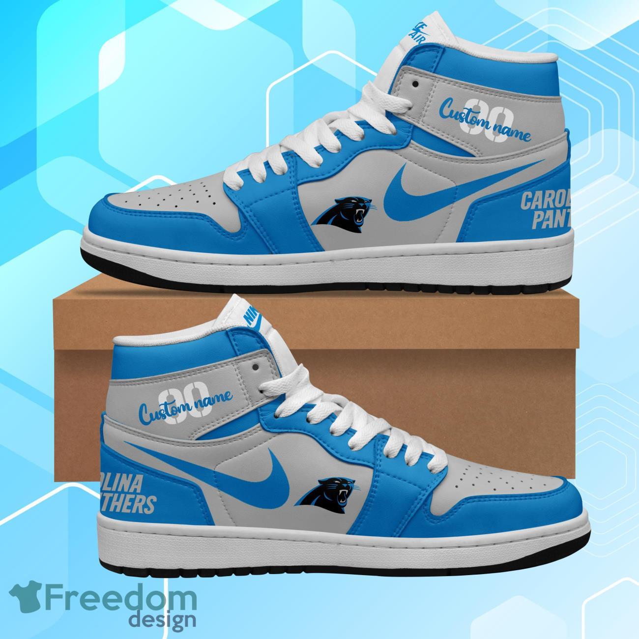 Carolina Panthers Air Jordan Hightop Shoes Custom Name & Number Product Photo 2