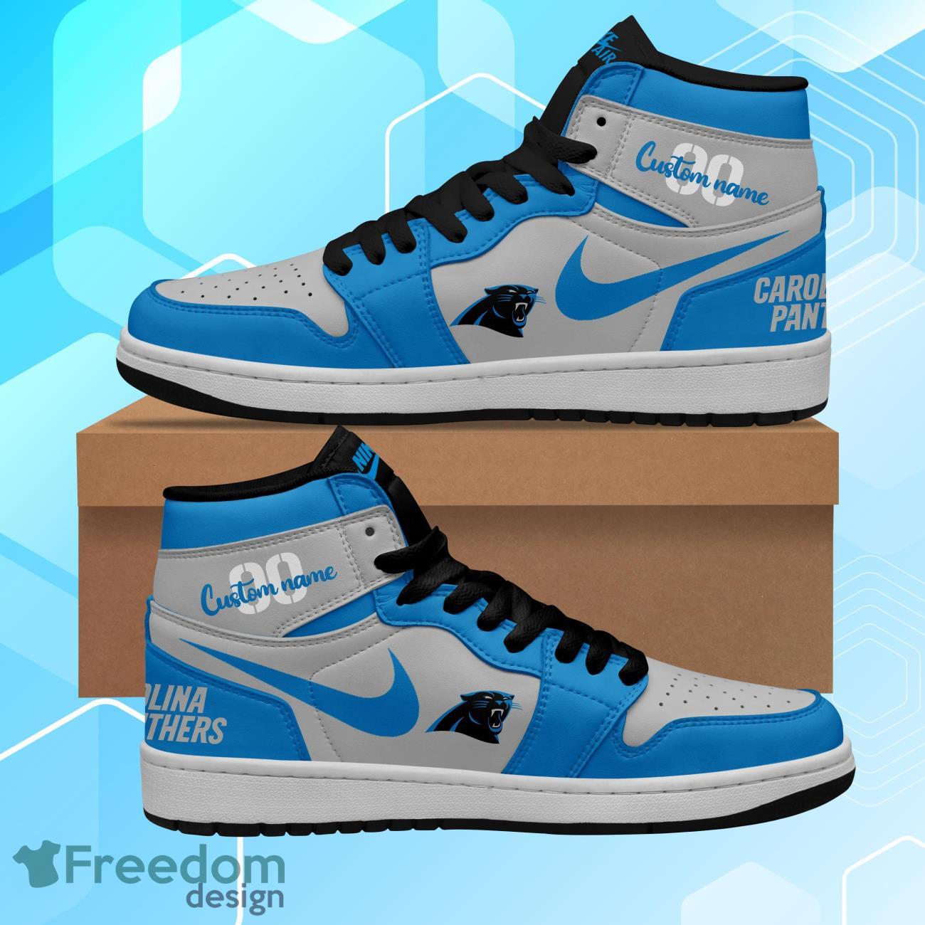 Carolina Panthers Air Jordan Hightop Shoes Custom Name & Number Product Photo 1