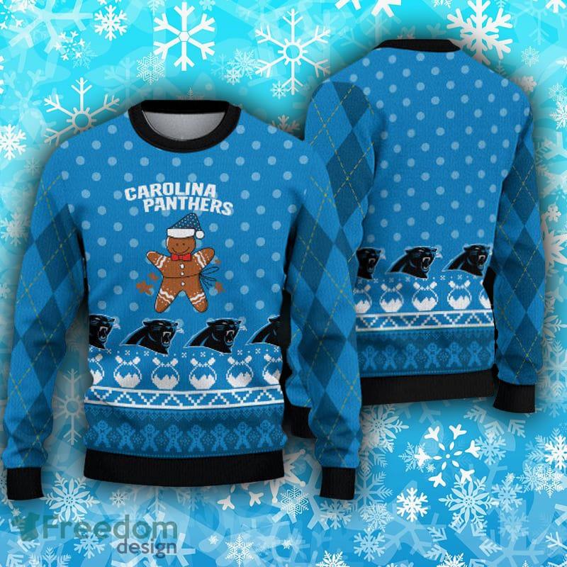 Carolina Panthers Fans Gingerbread Man Ugly Christmas Sweater Gift