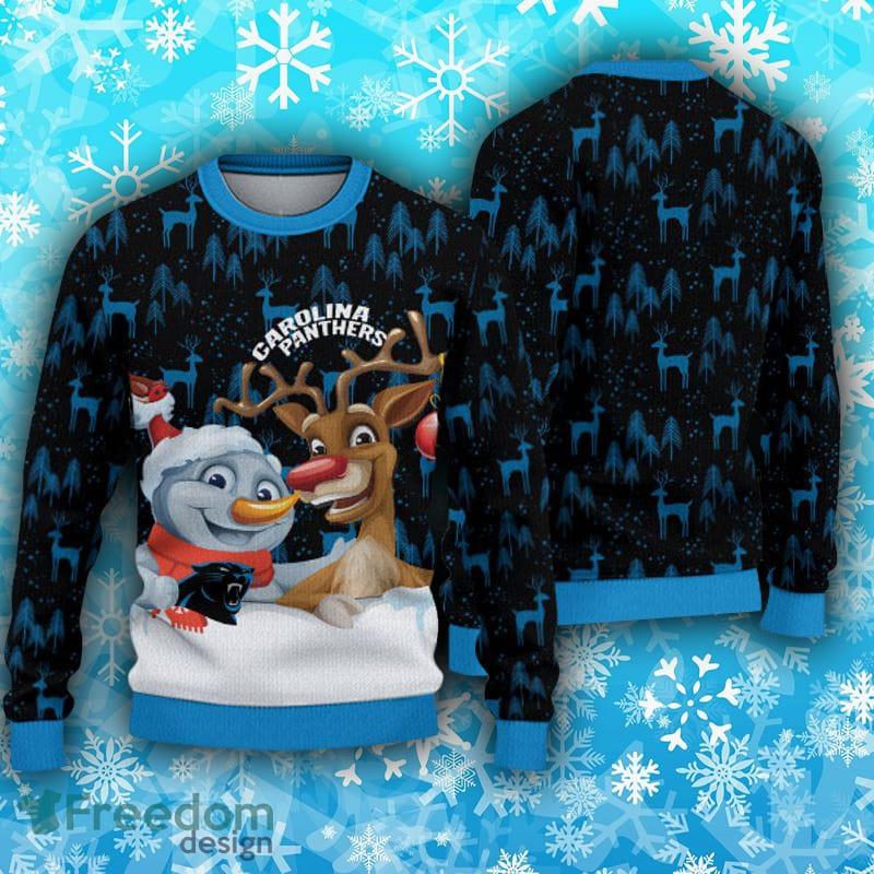 Carolina Panthers Christmas Reindeer Ugly Christmas Sweater For