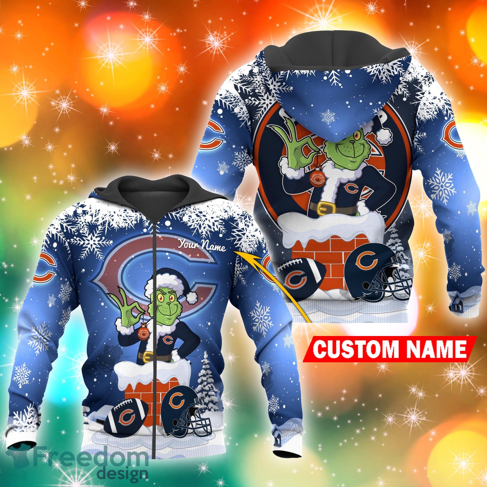 Chicago Bears NFL Christmas Grinch in Chimney 3D Hoodie Pullover