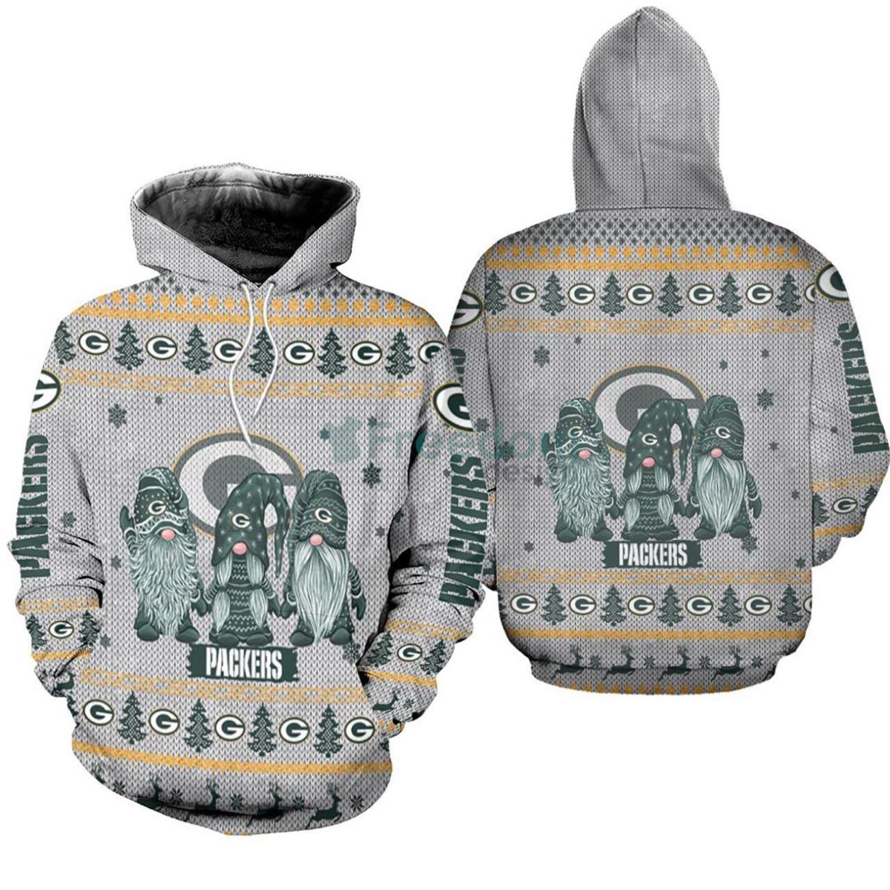 Christmas Gnomes Green Bay Packers 3D Pullover Hoodie For Men