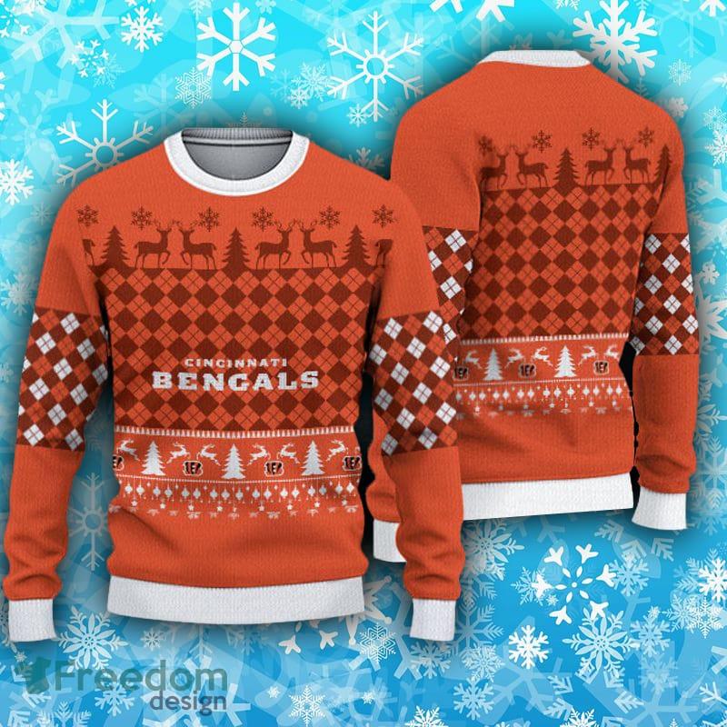 Custom Name Cincinnati Bengals Symbol Wearing Santa Claus Hat Ho Ho Ho Ugly  Christmas Sweater - Freedomdesign