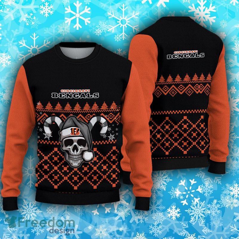 Cincinnati Bengals Fans Skull Carols Ugly Christmas Sweater - Freedomdesign