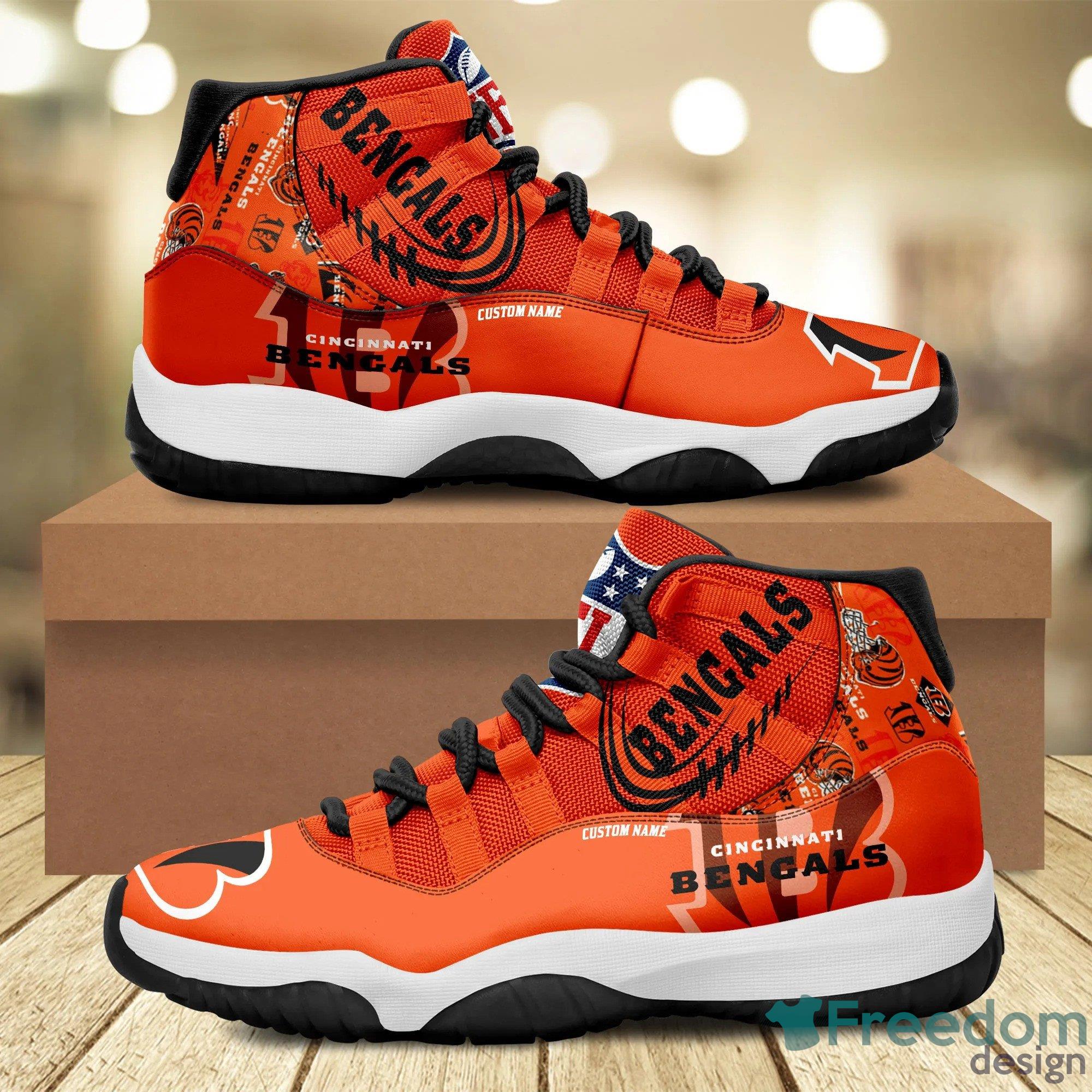 NFL Cincinnati Bengals Symbol Orange White Air Jordan Hightop Shoes Gift  For Fans