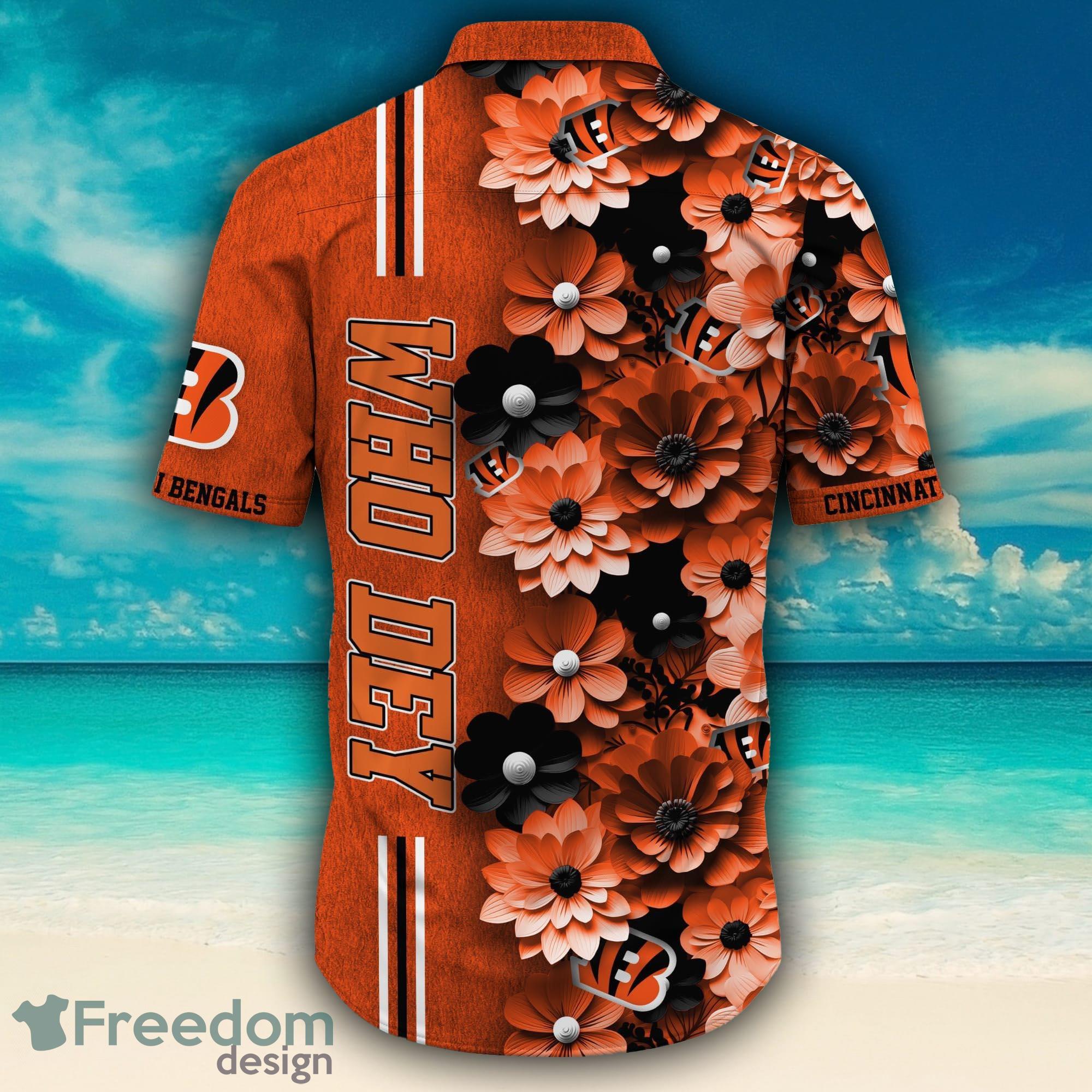 Gift For Fans NFL Cincinnati Bengals Black Flowers Orange Hawaiian