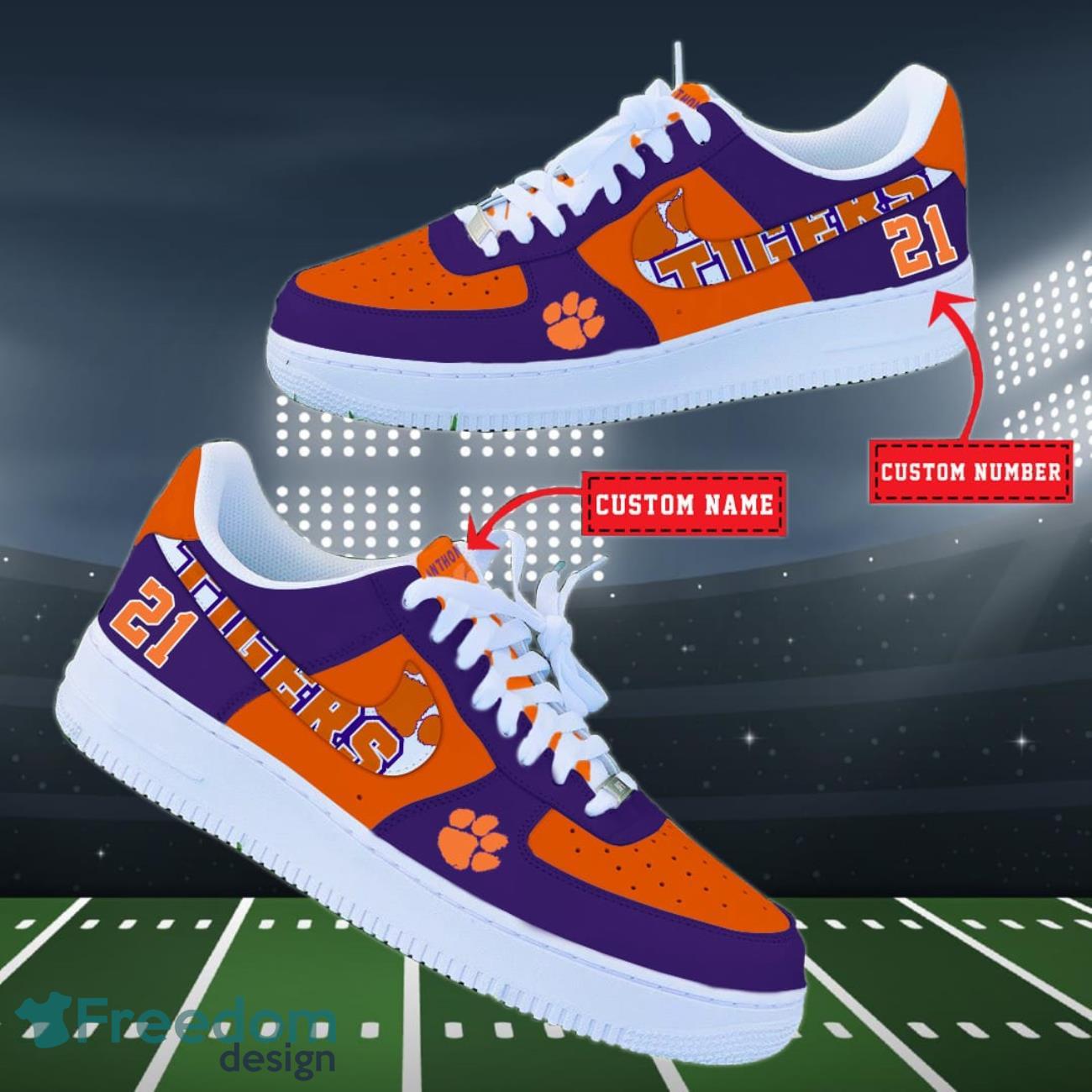 Clemson Tigers NCAA Air Force Shoes Custom Name Product Photo 2