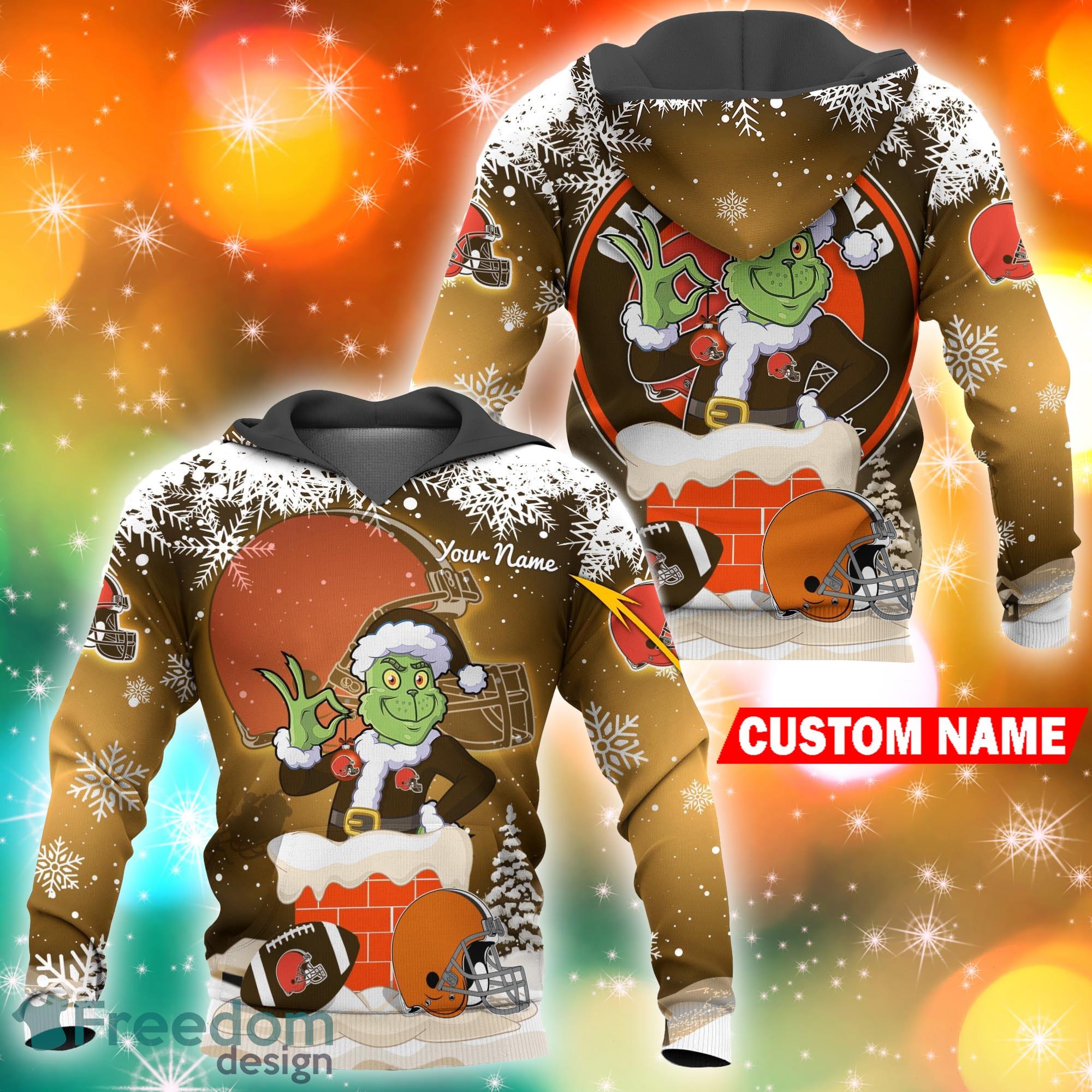 Custom Name Nfl Cleveland Browns Merry Christmas Ugly Sweater Hoodie 3D T  Shirt