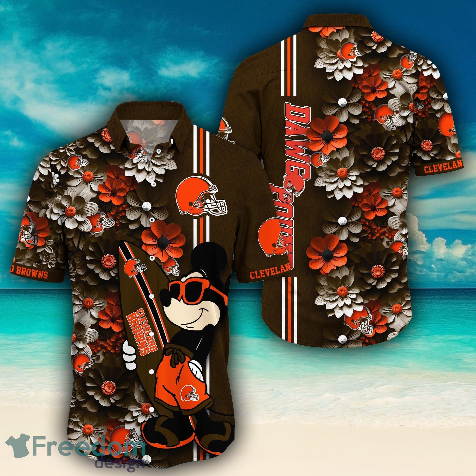 Cleveland Browns Surfboard Parttern Mickey Mouse Flower Hawaiian Shirt -  Freedomdesign