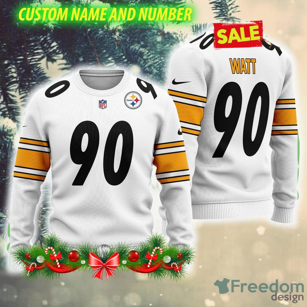 NFL Pittsburgh Steelers T. J. Watt Wool Comfy AOP Ugly Christmas Sweater  Yellow Custom Number And Name Gift Fans - Freedomdesign