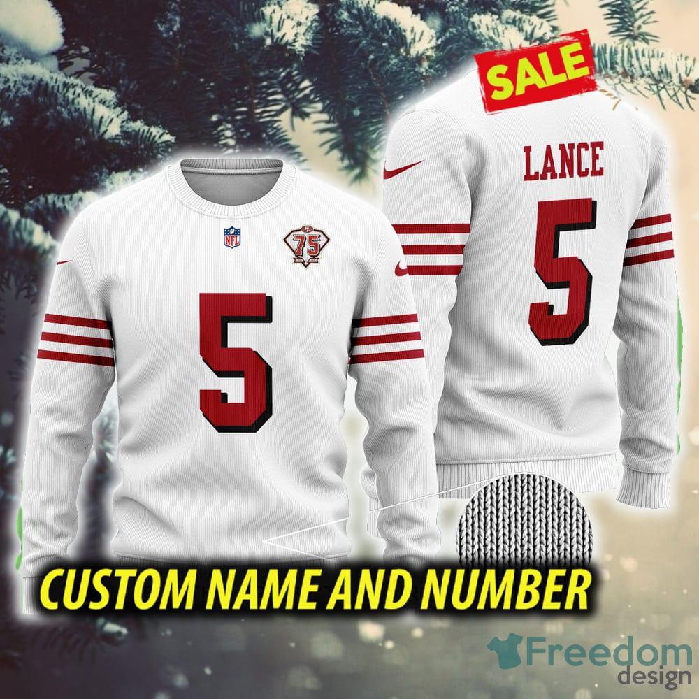 Custom Number And Name NFL San Francisco 49ers Trey Lance Wool AOP Polar Ugly Christmas Sweater White Gift For Fans - Custom Number And Name NFL San Francisco 49ers Trey Lance Wool AOP Polar Ugly Christmas Sweater White Gift For Fans