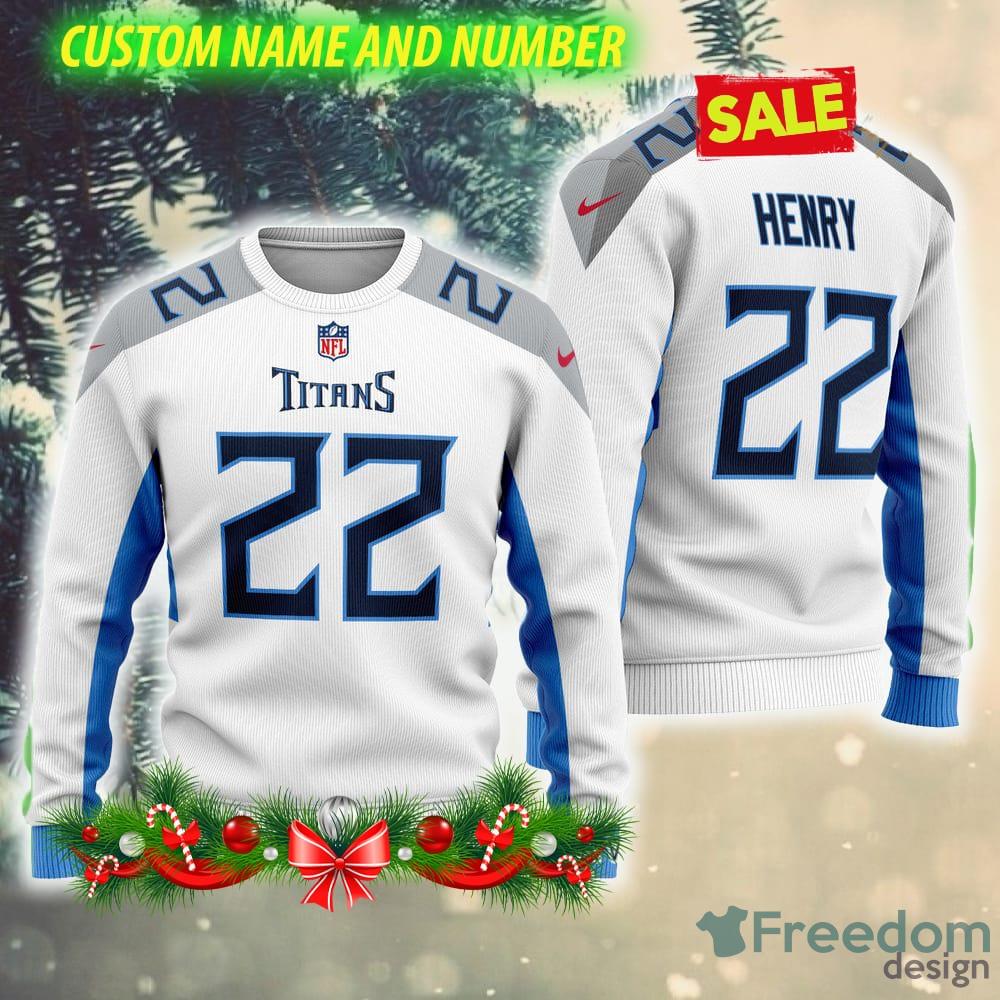 Custom Number And Name NFL Tennessee Titans Derrick Henry Wool Knitted Bear Ugly Christmas Sweater White Gift For Fans - Custom Number And Name NFL Tennessee Titans Derrick Henry Wool Knitted Bear Ugly Christmas Sweater White Gift For Fans