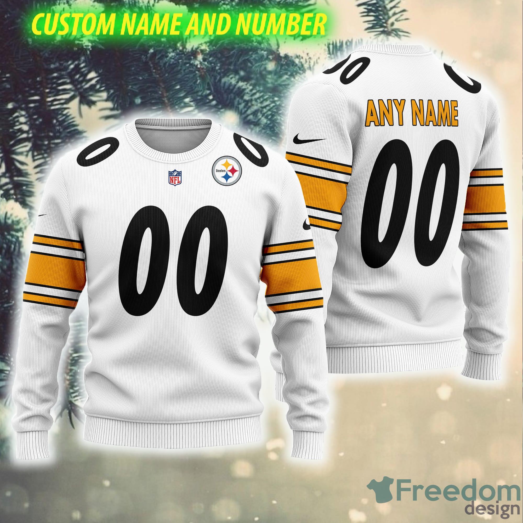 Custom Name And Number NFL Logo Pittsburgh Steelers Full Print Ugly  Christmas Sweater