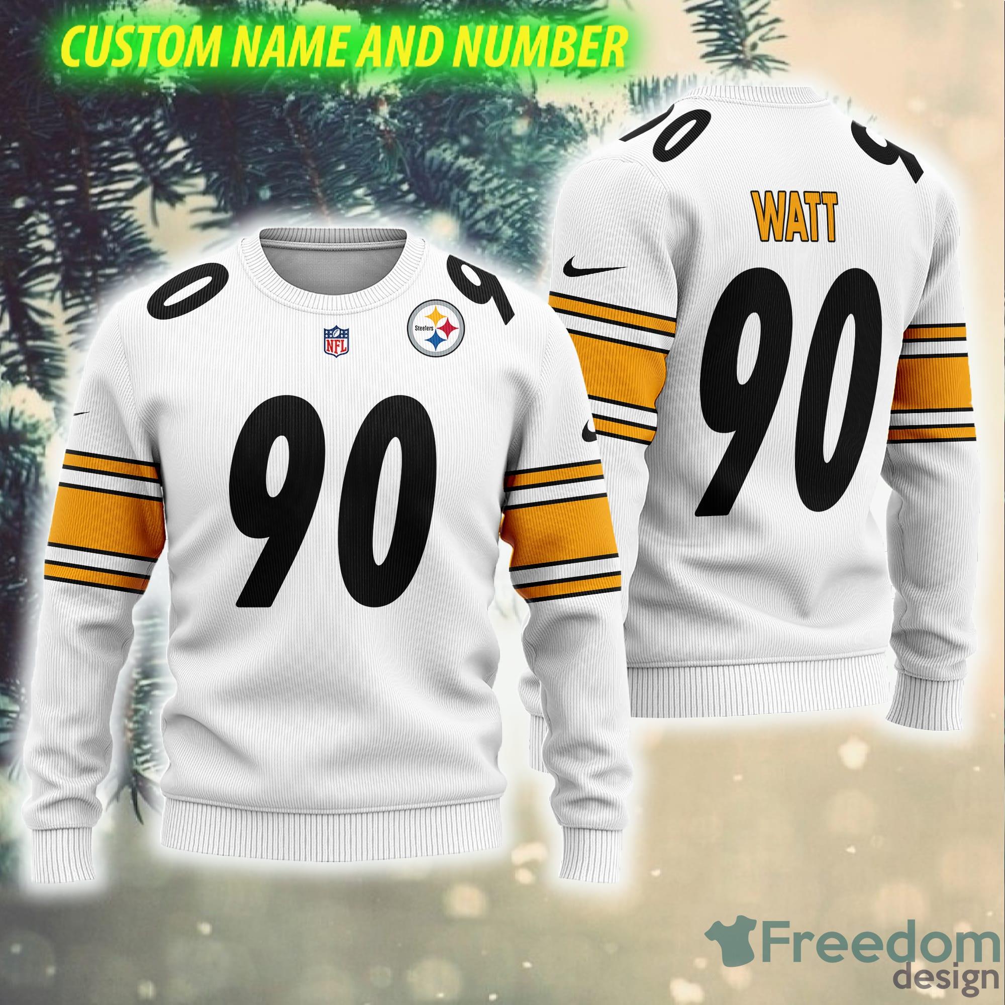 Custom Number And Name Watt 90 Pittsburgh Steelers NFL 3D Freezing Ugly  Christmas Sweater White Gift For Fans - Freedomdesign