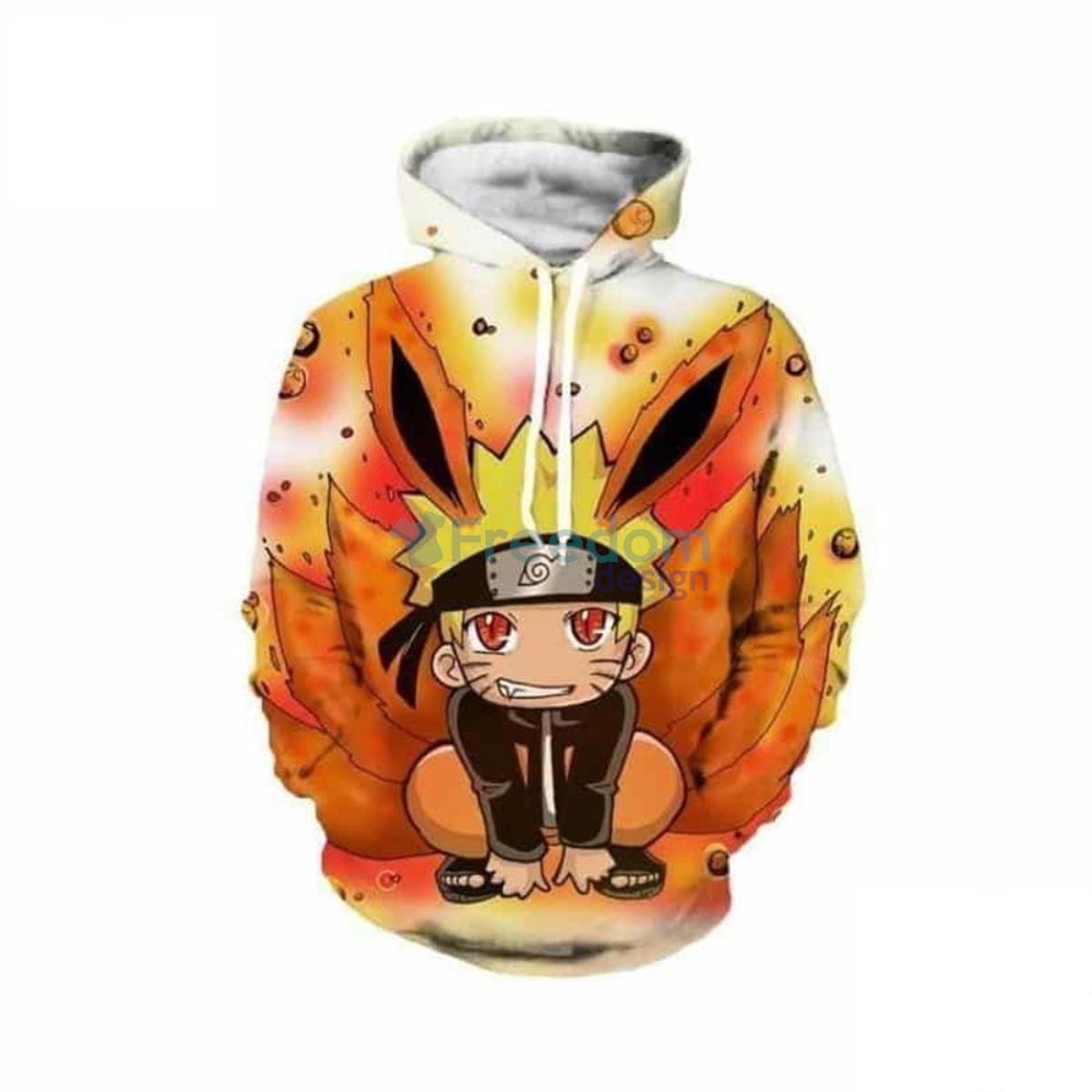 Cute Kid Kurama Nine Tails Teen Naruto Red Orange Graphic All Over Print 3D Hoodie Product Photo 1