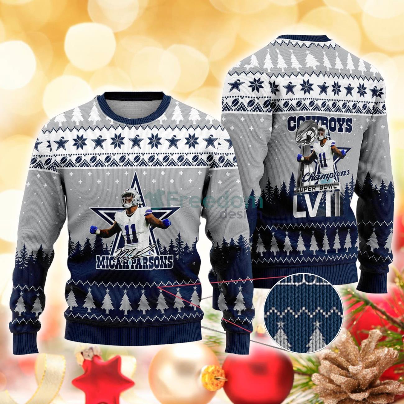 Dallas Cowboys - Micah Parsons #11 Super Bowl LVII 2023 Champions Christmas Knitted Sweater Product Photo 1