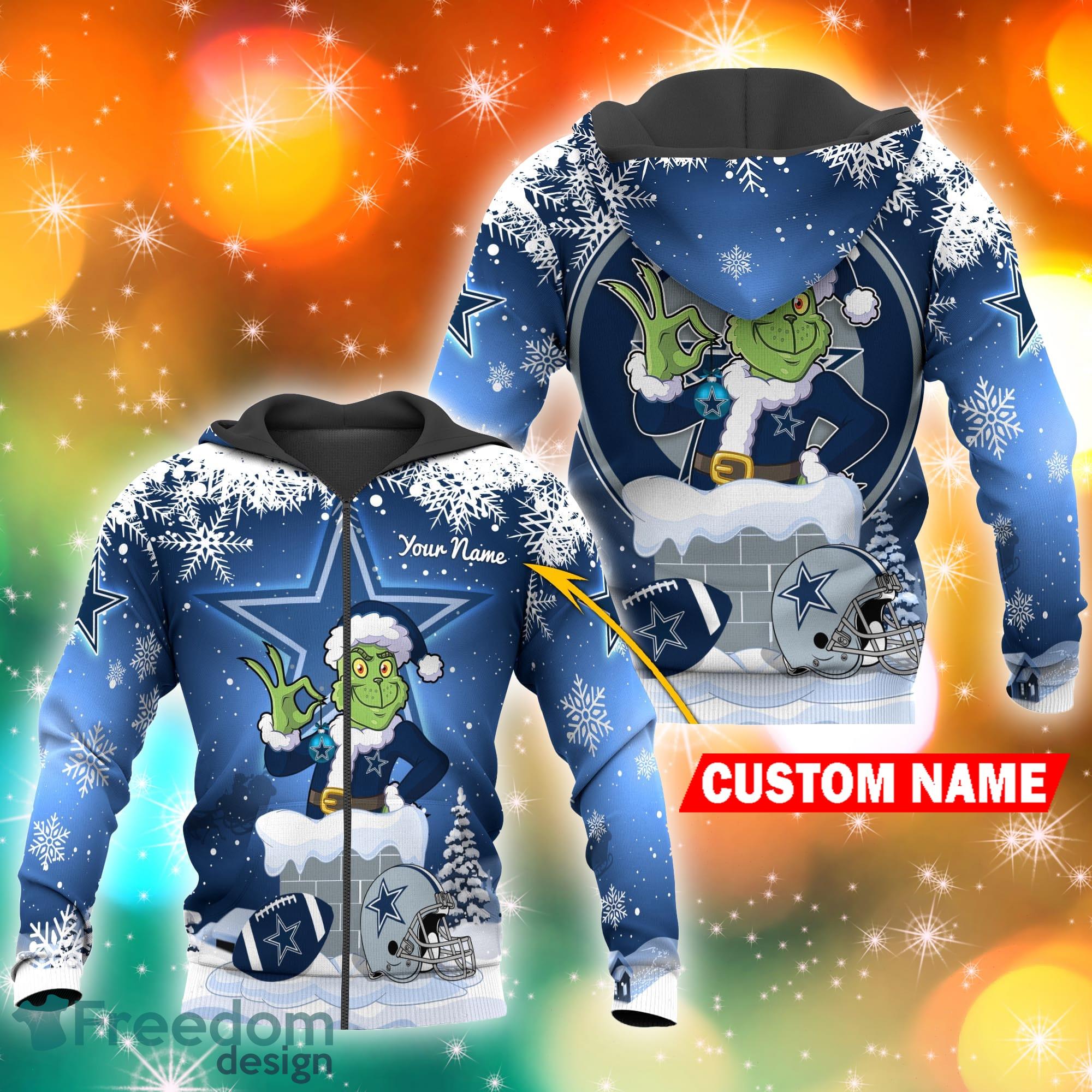 Dallas Cowboys NFL Christmas Grinch in Chimney 3D Hoodie Pullover