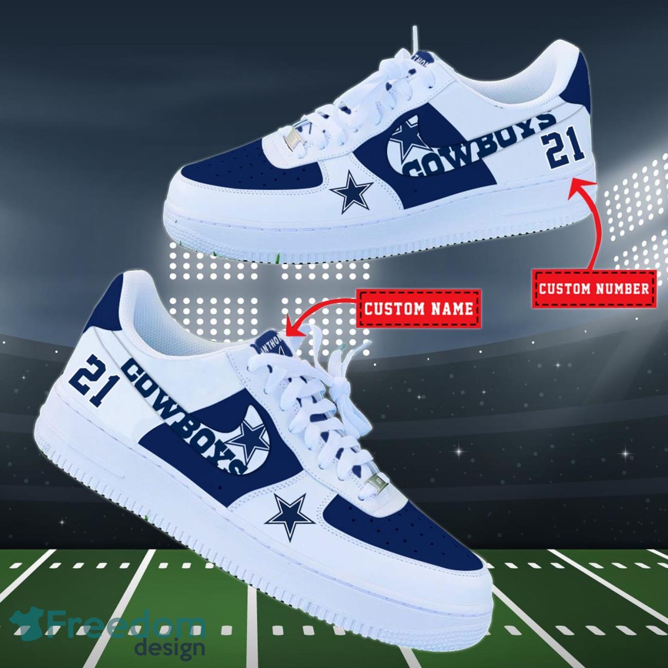 Dallas Cowboys NFL Personalized Air Force Shoes Custom Name Product Photo 2