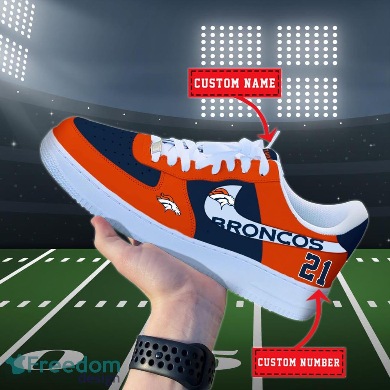 Denver Broncos NFL Personalized Air Force Shoes Custom Name Product Photo 1