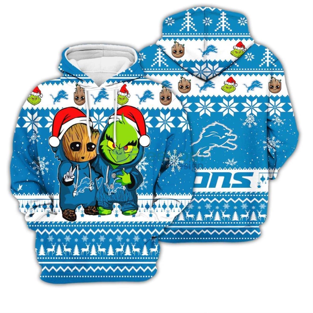 Detroit Lions Baby Groot And Grinch Best Friends 3D Chirstmas