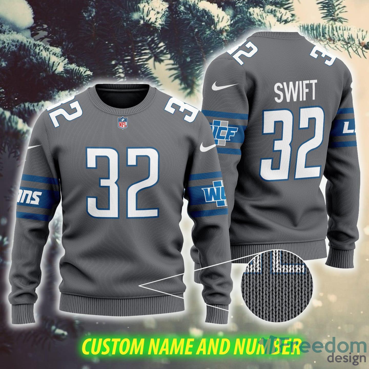 Detroit Lions D'Andre Swift 32 NFL Trendy 3D Ugly Christmas