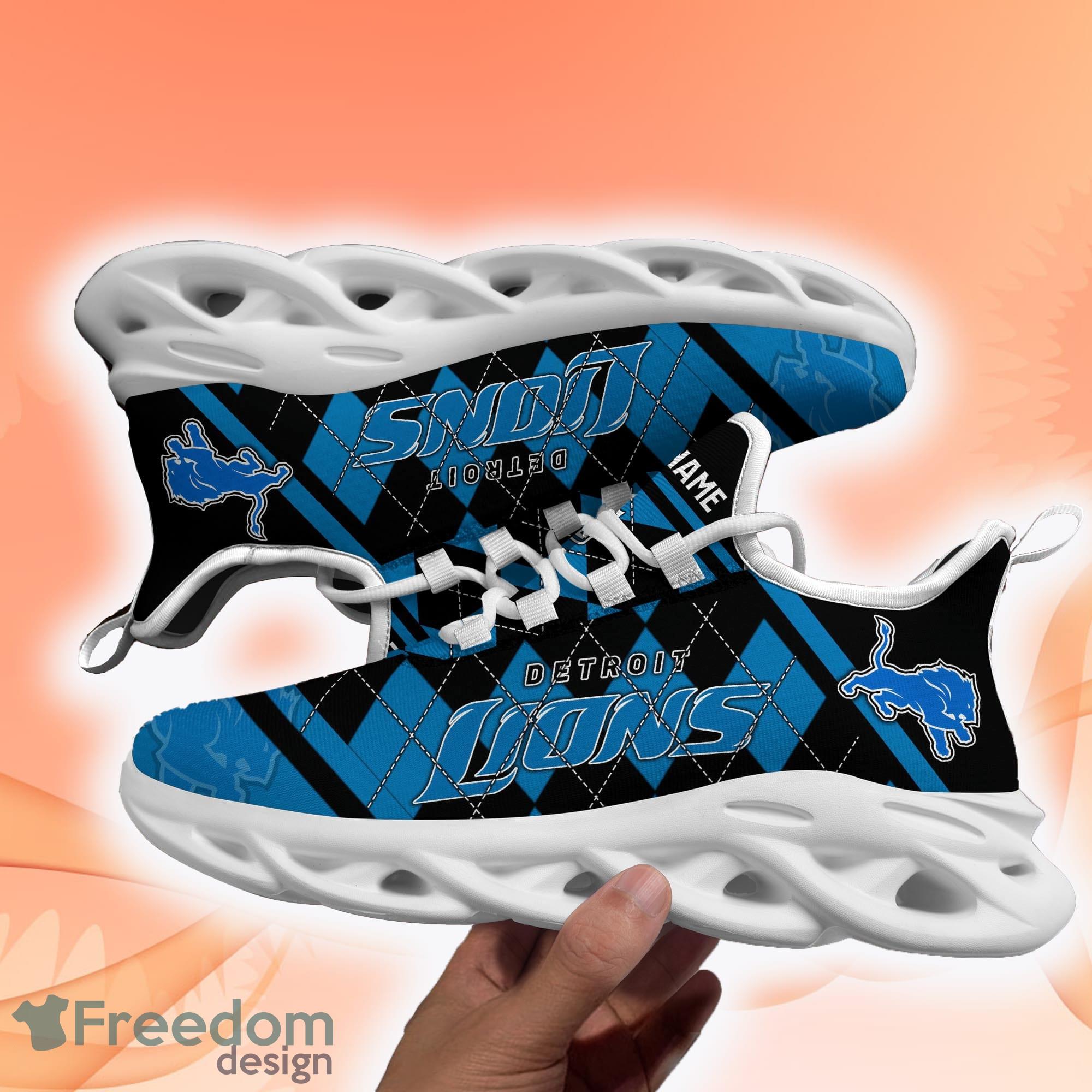 NFL Detroit Lions Custom Name Blue Black Max Soul Shoes Gift For Fans