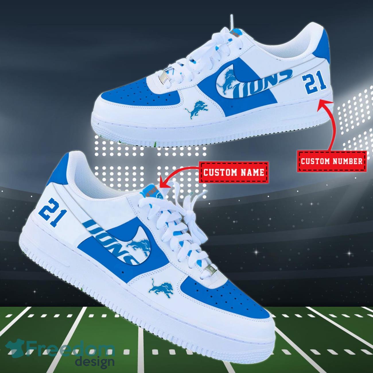 Detroit Lions NFL Personalized Air Force Shoes Custom Name Product Photo 2