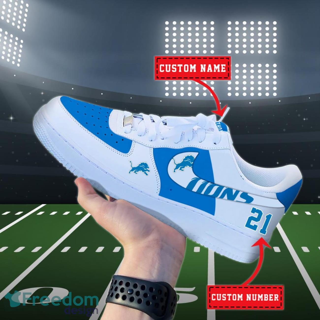 Detroit Lions NFL Personalized Air Force Shoes Custom Name Product Photo 1