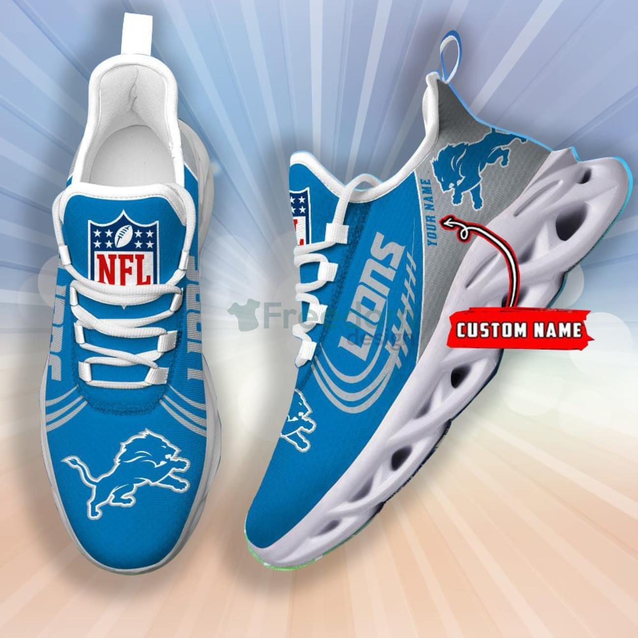 Detroit Lions NFL Max Soul Sneakers Personalized Name Flag For Men, Women -  Banantees