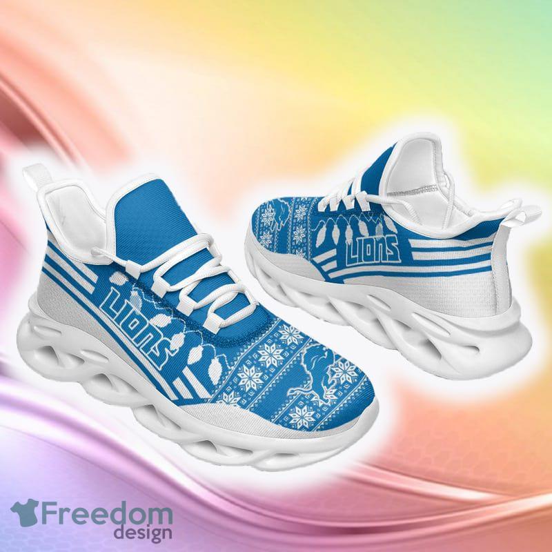 Detroit Lions Santa Claus Ugly Christmas Snow Flowers Blue Color Sneakers Max Soul Shoes For Fans Gift -  Detroit Lions Santa Claus Christmas Color Sneakers Max Soul Shoes For Fans Gift