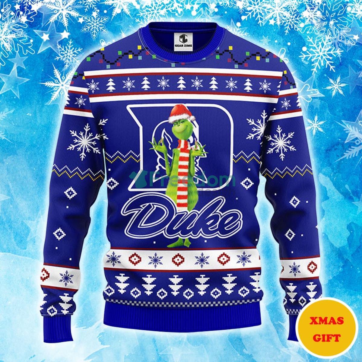 Duke Blue Devils Funny Grinch Christmas AOP Sweater Product Photo 1