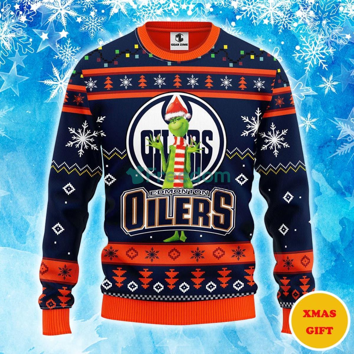 Edmonton Oilers Funny Grinch Christmas AOP Sweater Product Photo 1