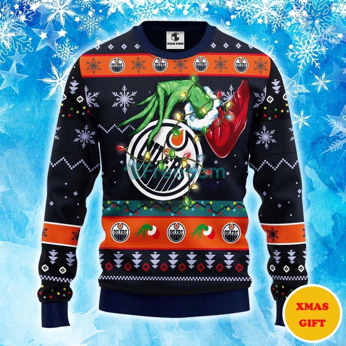 Edmonton Oilers Grinch Christmas AOP Sweater Product Photo 1