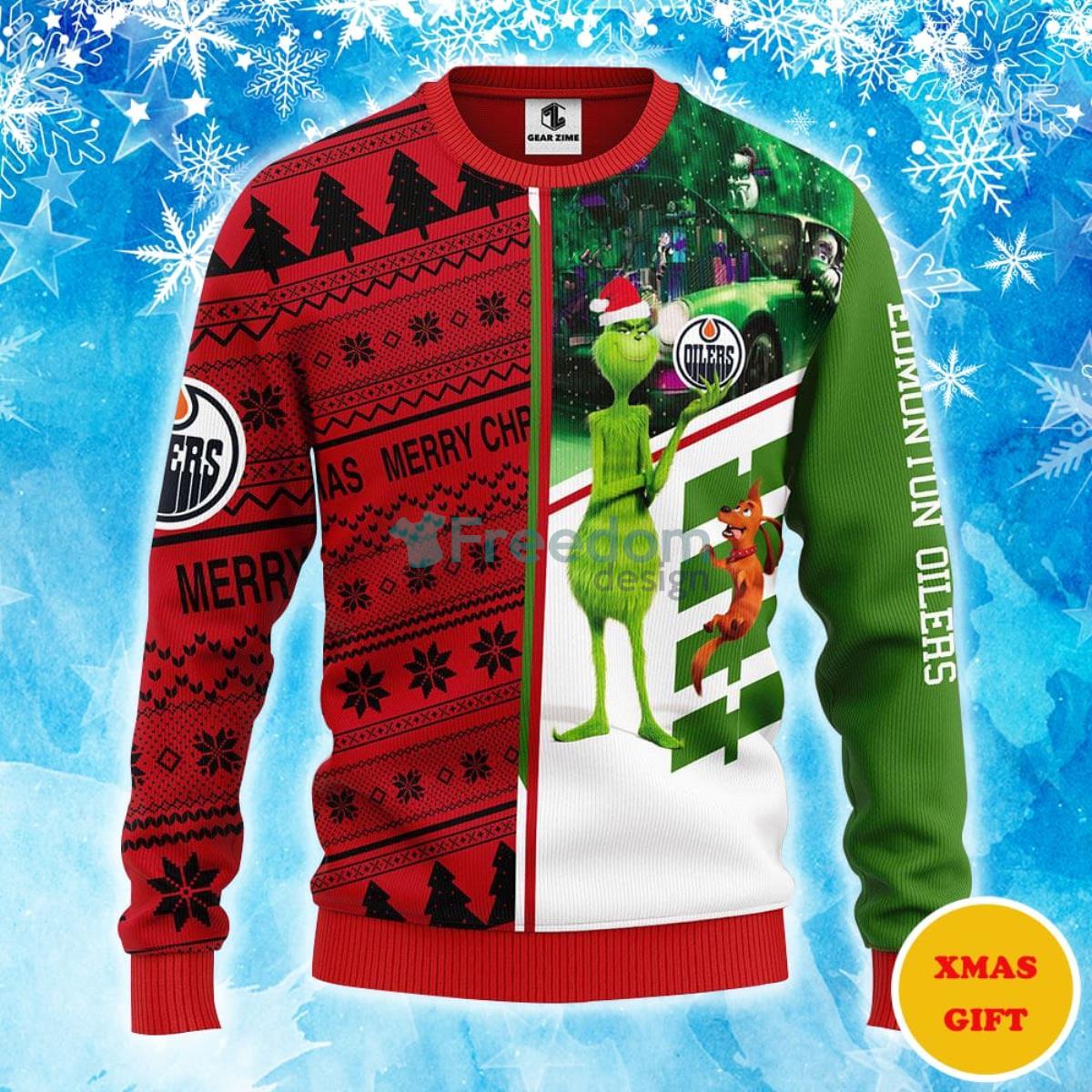 Edmonton Oilers Grinch & Scooby-doo Christmas AOP Sweater Product Photo 2