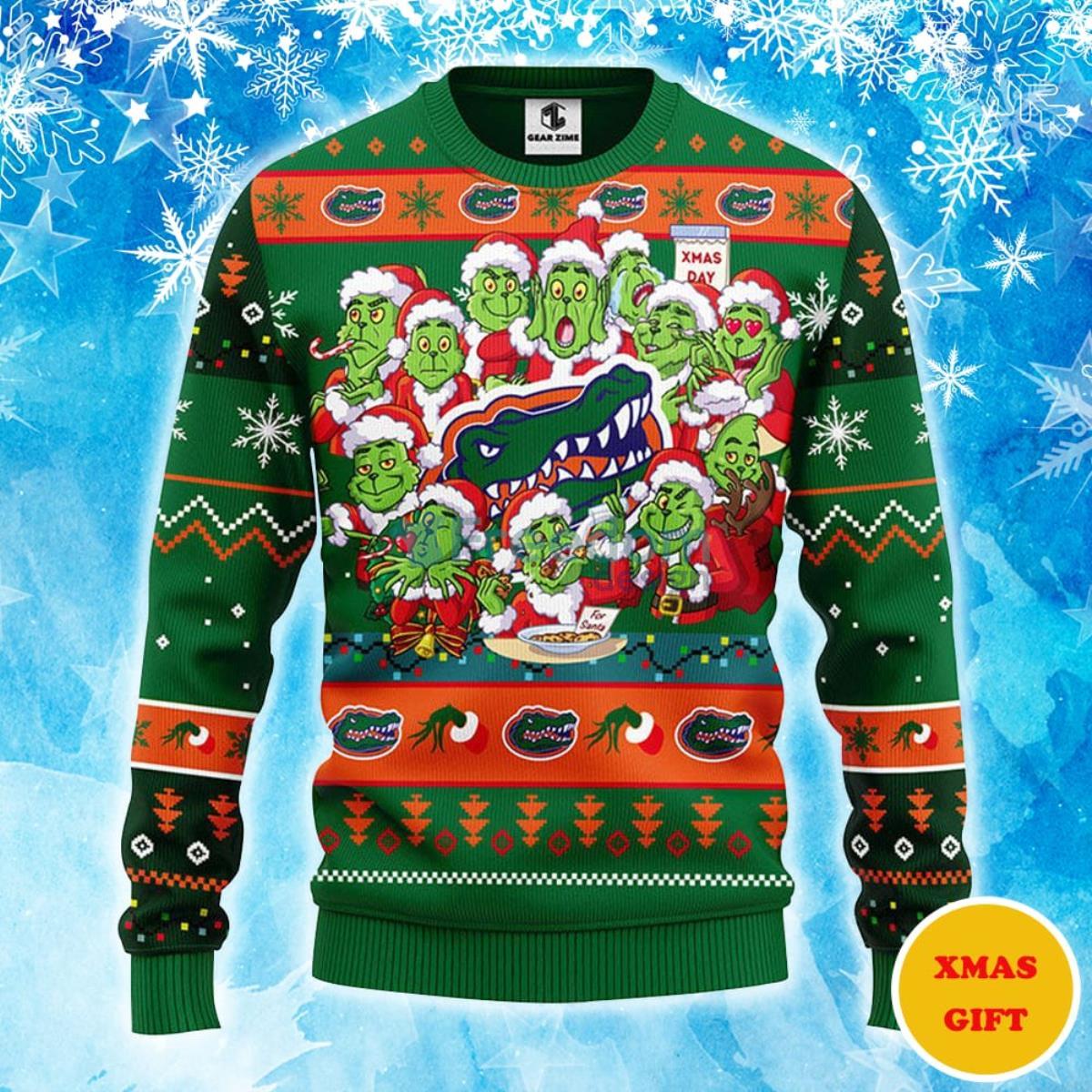 Florida Gators 12 Grinch Xmas Day Christmas AOP Sweater Product Photo 1