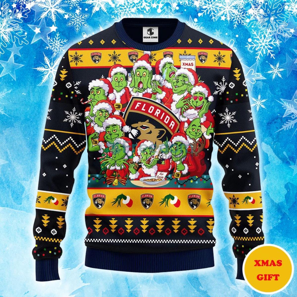 Florida Panthers 12 Grinch Xmas Day Christmas AOP Sweater Product Photo 1