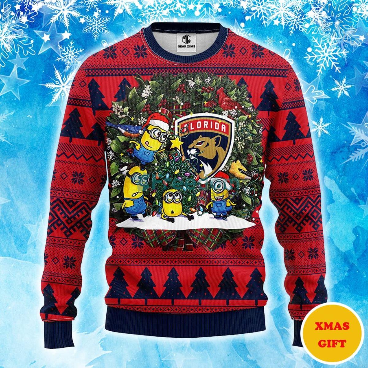 Florida Panthers Minion Christmas AOP Sweater Product Photo 1