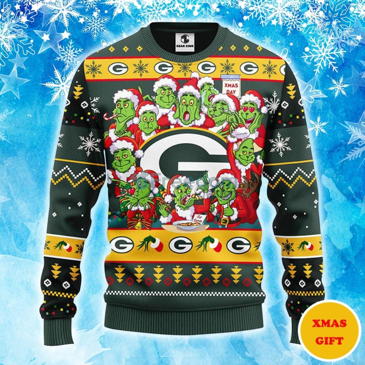 Green Bay Packers 12 Grinch Xmas Day Christmas AOP Sweater Product Photo 2