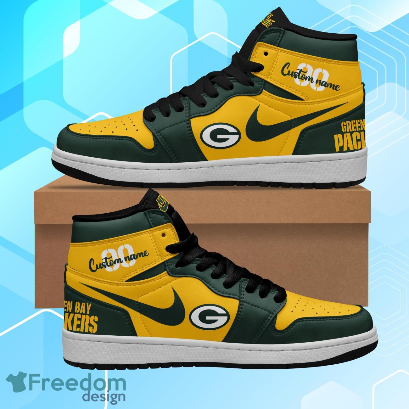 Green Bay Packers Air Jordan Hightop Shoes Custom Name & Number Product Photo 1