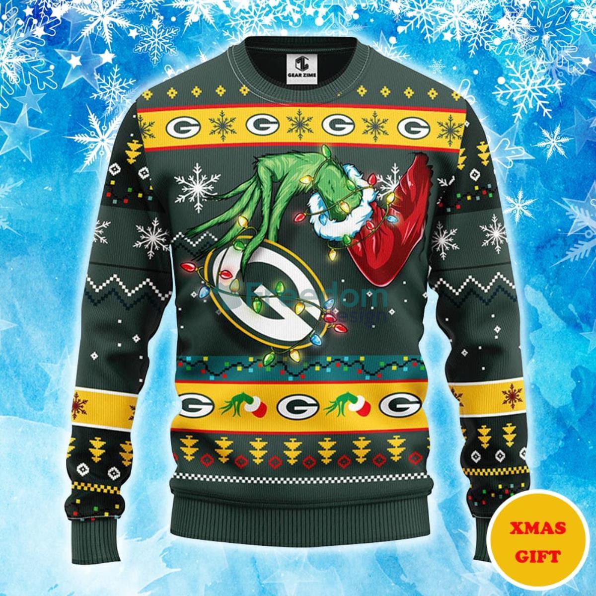 Green Bay Packers Grinch Christmas AOP Sweater Product Photo 1