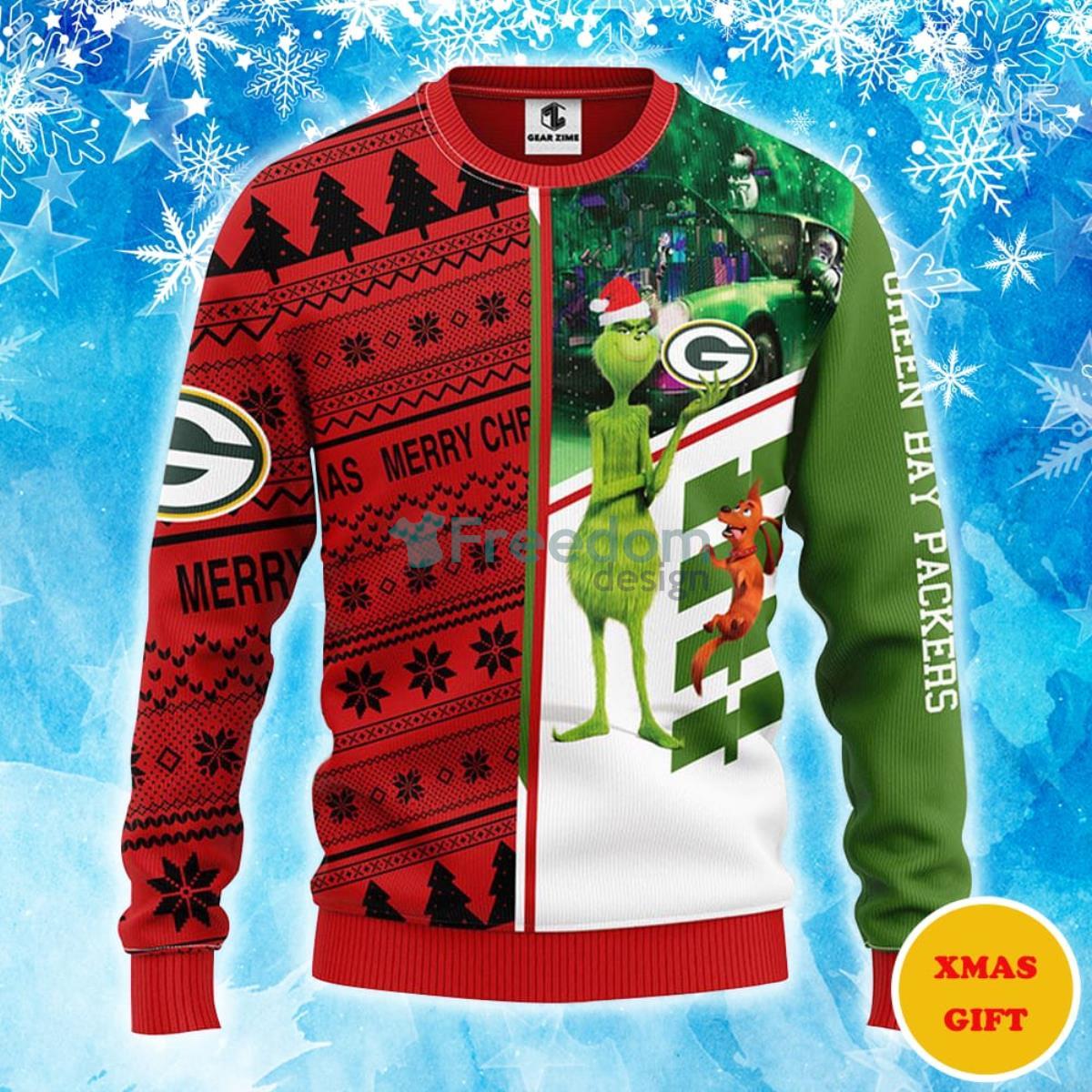 Green Bay Packers Grinch & Scooby-Doo Christmas AOP Sweater Product Photo 1