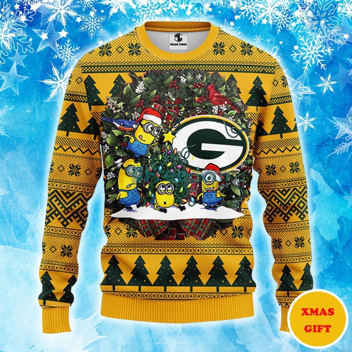 Green Bay Packers Minion Christmas AOP Sweater Product Photo 1