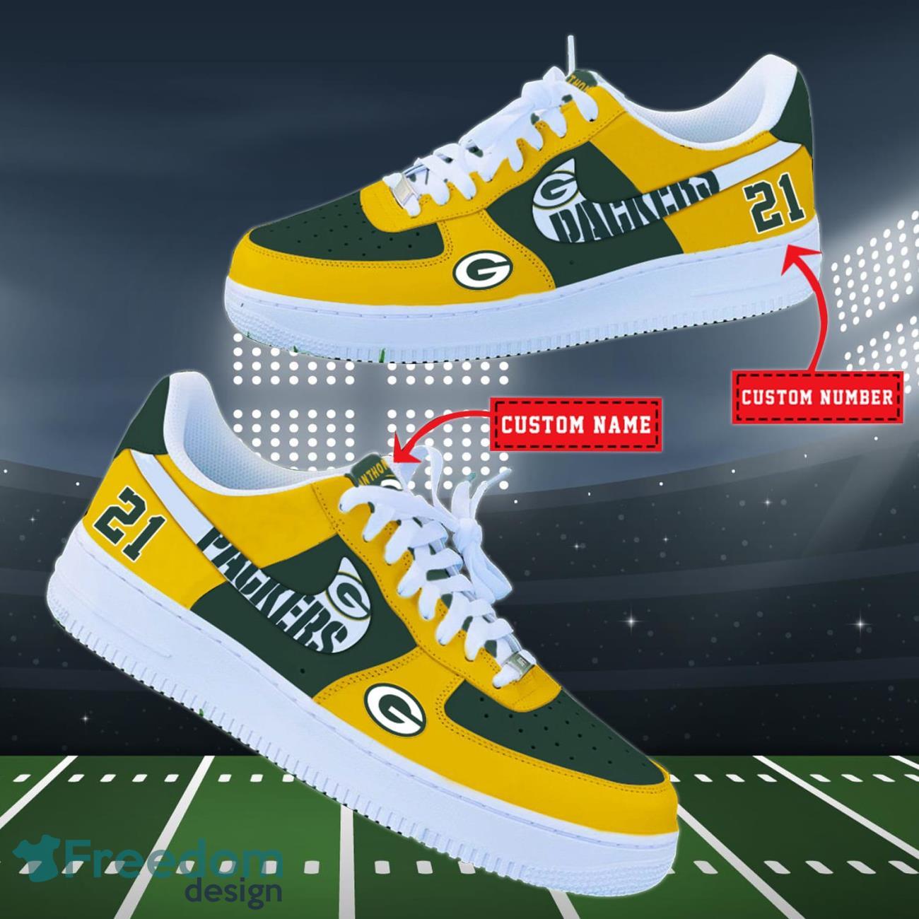 Green Bay Packers NFL Personalized Air Force Shoes Custom Name Product Photo 2