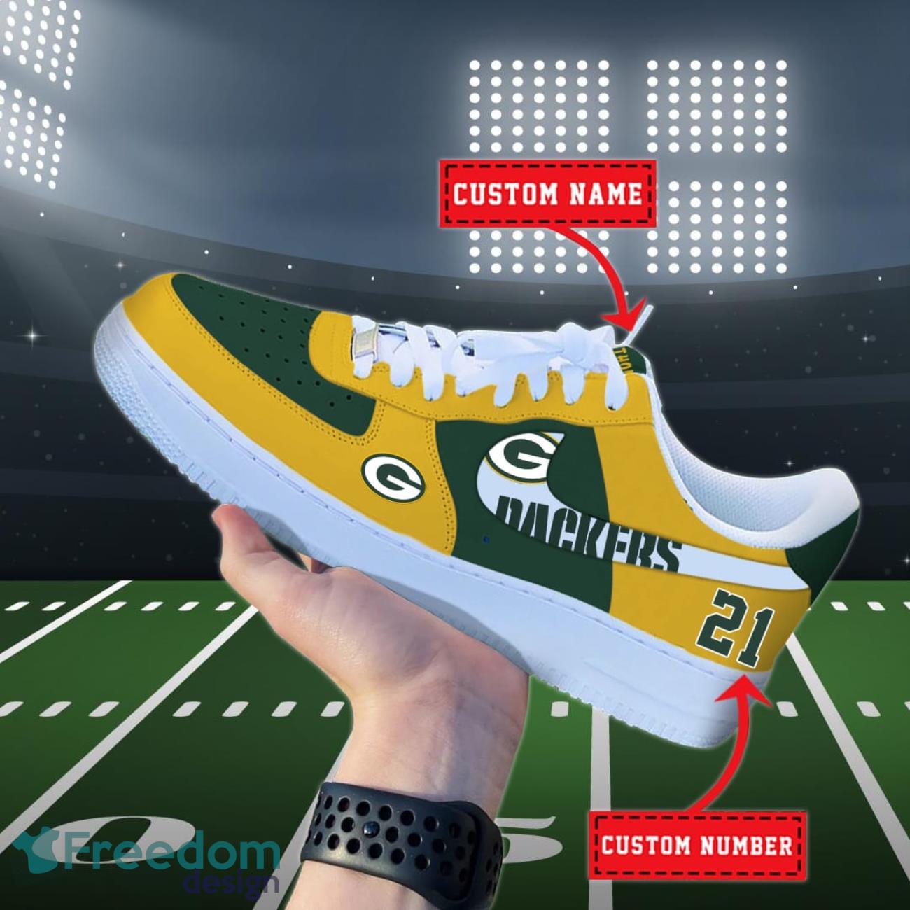 Green Bay Packers NFL Personalized Air Force Shoes Custom Name Product Photo 1