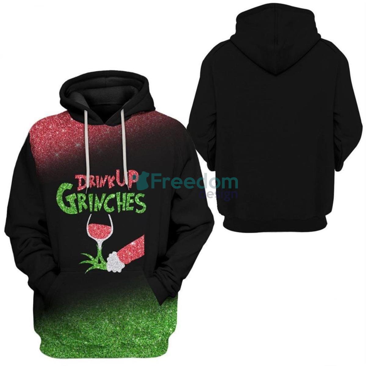 Grinch Drink Up Grinches Wine Christmas Black Red Green 3D Hoodie Product Photo 1