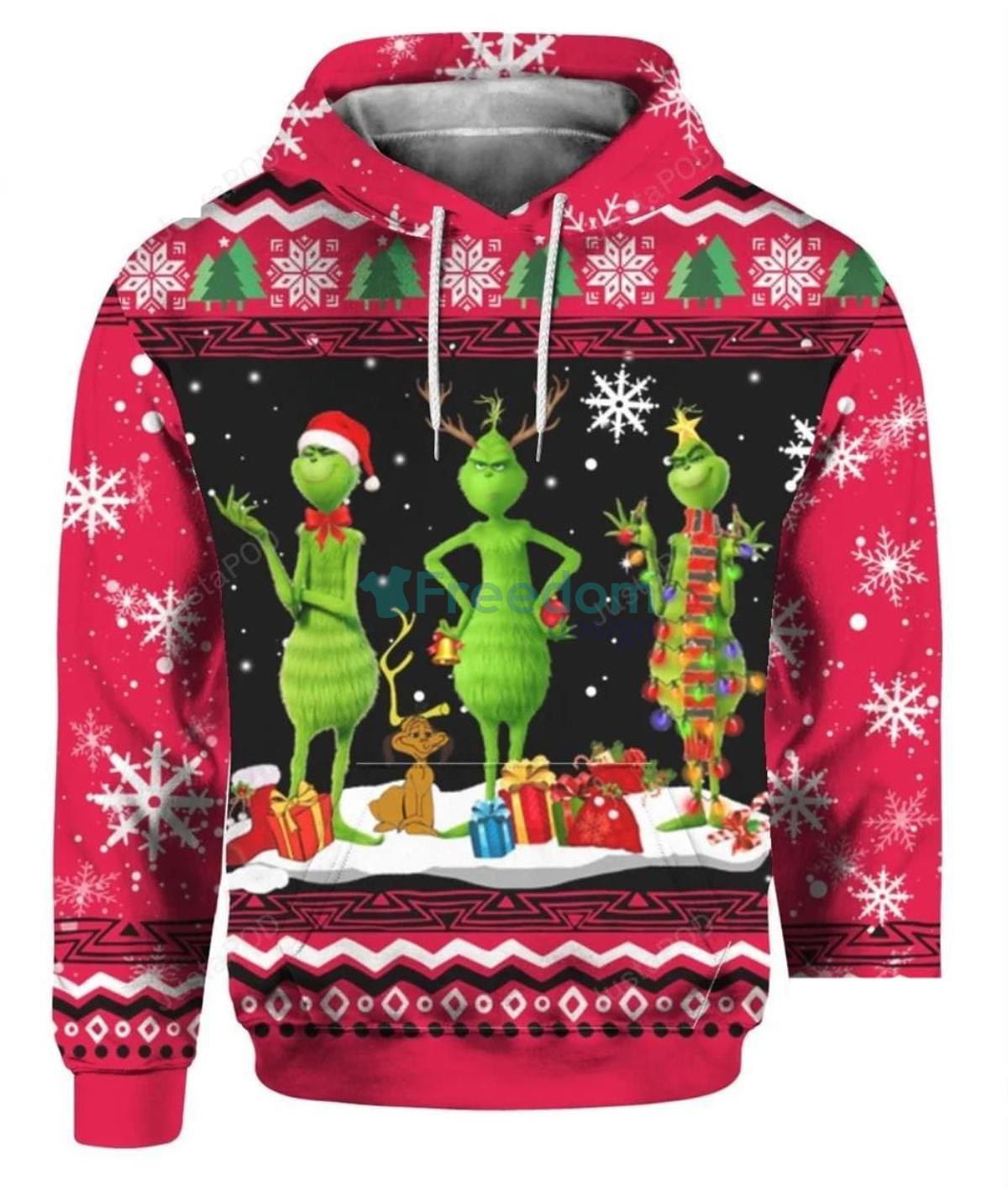 Grinch Three Grinches Christmas Pattern Pink 3D Hoodie Product Photo 1