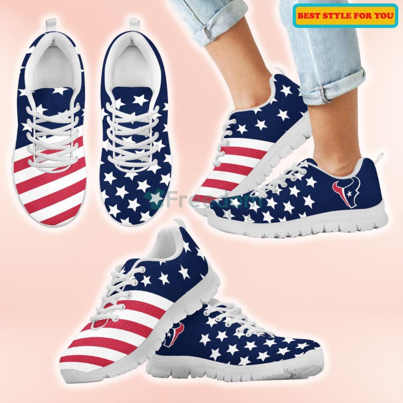 Houston Texans America Flag Full Stars Stripes Pattern Casual Sneakers For Sport Fans Product Photo 2