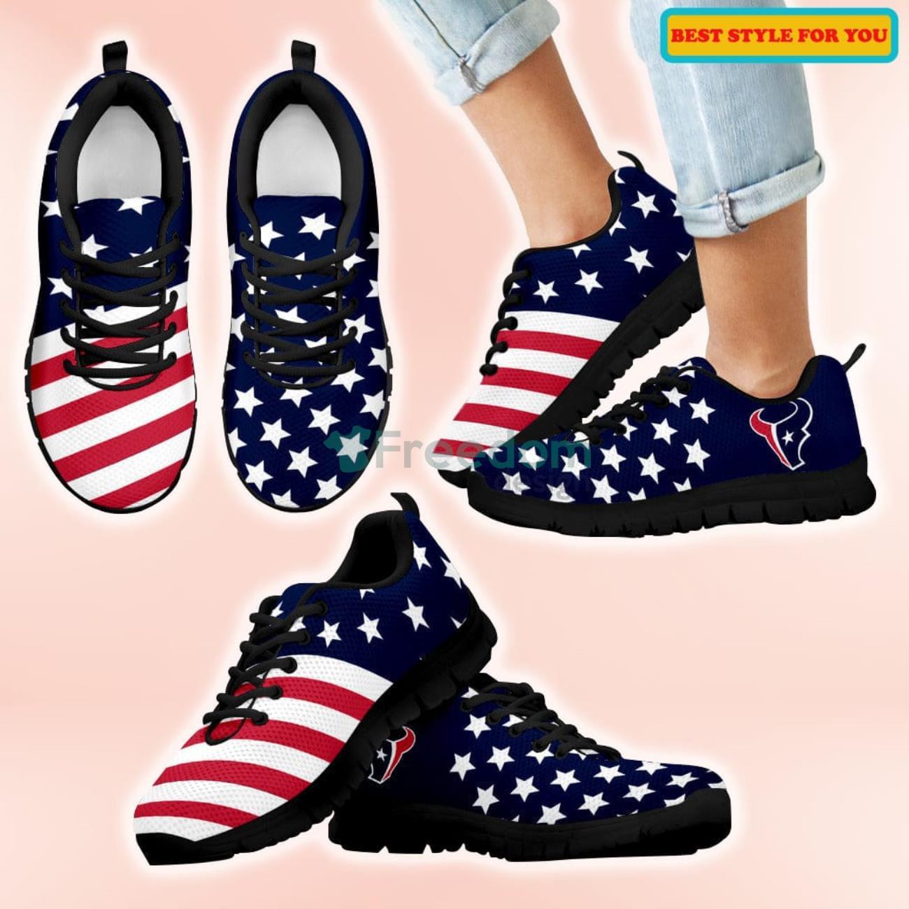 Houston Texans America Flag Full Stars Stripes Pattern Casual Sneakers For Sport Fans Product Photo 1