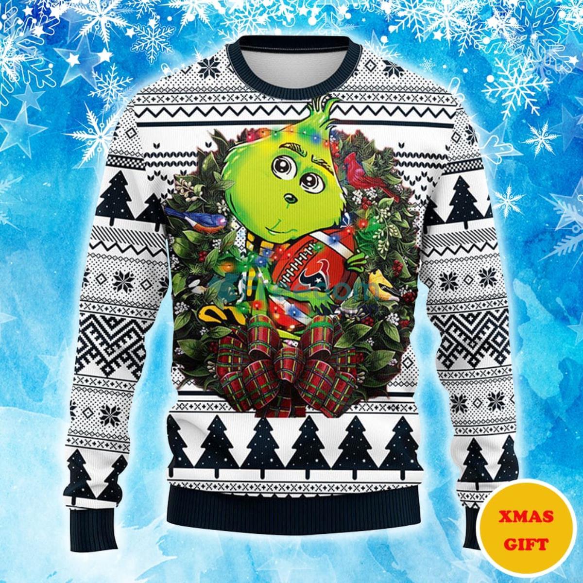 Houston Texans Grinch Hug Christmas AOP Sweater Product Photo 1