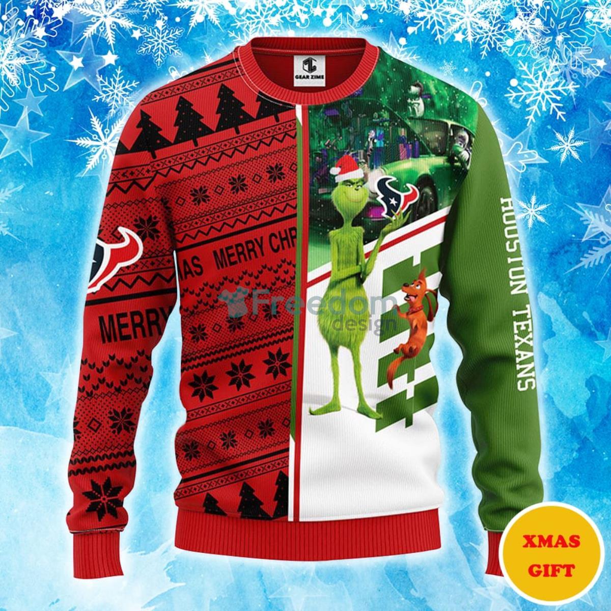 Houston Texans Grinch & Scooby-Doo Christmas AOP Sweater Product Photo 1